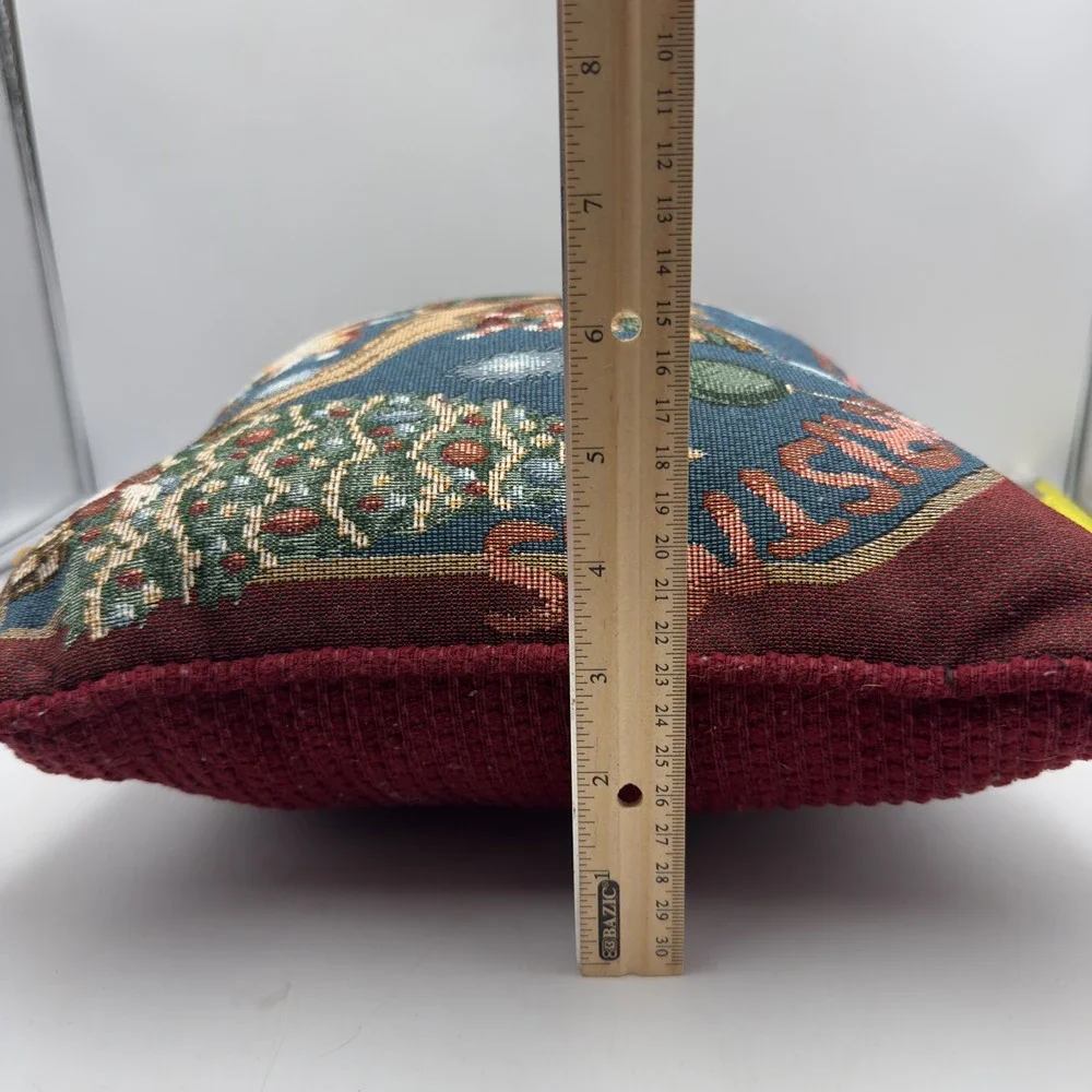 Travis Spencer Christmas Tapestry Pillow Blue Red Rocking Horse Vintage 16x12